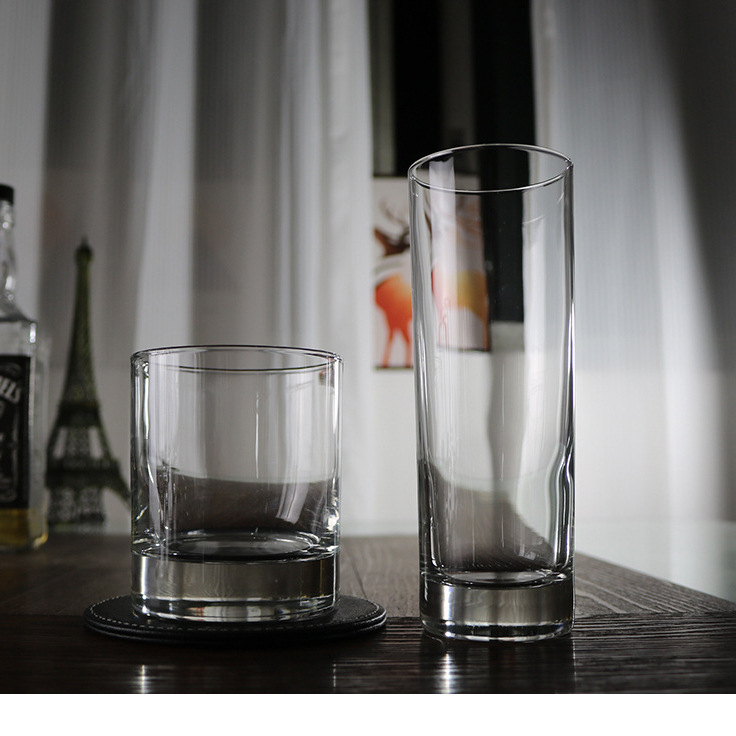 Straight heat-resistant thick-bottled glass cup, Nordic-style whisky multi-functional tea cup, cold drink milk breakfast round cup details Picture