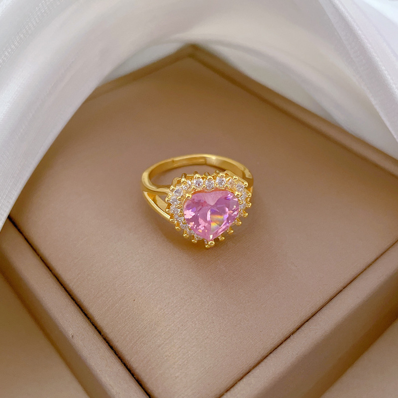 【 Real Gold 】 Heart-shaped pink wedding ring with adjustable opening, simple jewelry, Japanese-style ring couple rings details Picture