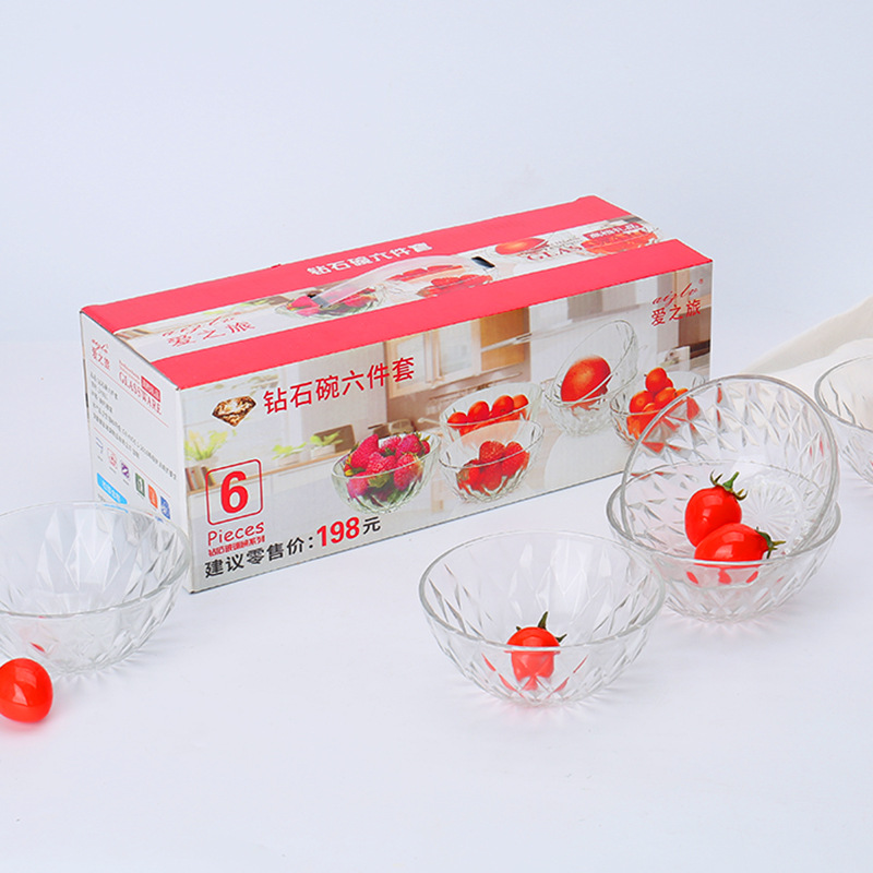 Diamond bowl four-piece set, Crystal Bowl six-piece set, glass salad Bowl two-piece set event gift details Picture