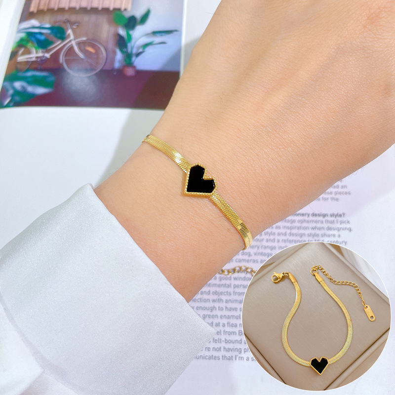 【 All-titanium Steel 】 Dongdaemun's unique heart-shaped snake chain, round bead, inner gold bracelet, female Internet celebrity, retro best friend full figure