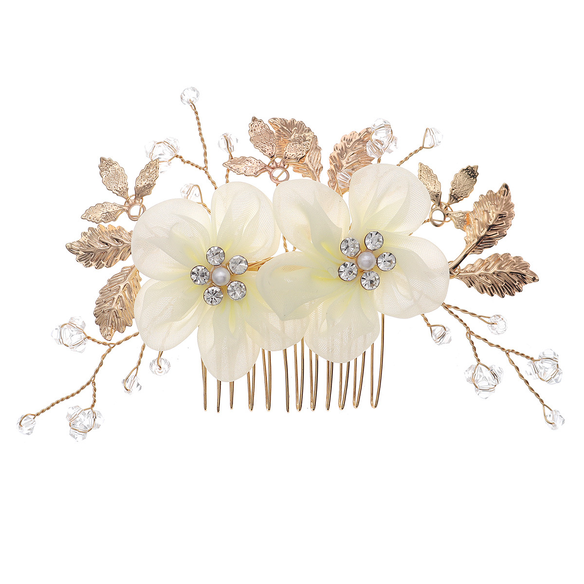 Cross-border bride accessories, beautiful updo, handcrafted comb, wedding dance party headwear, fabric flower crystal hair comb Item Picture