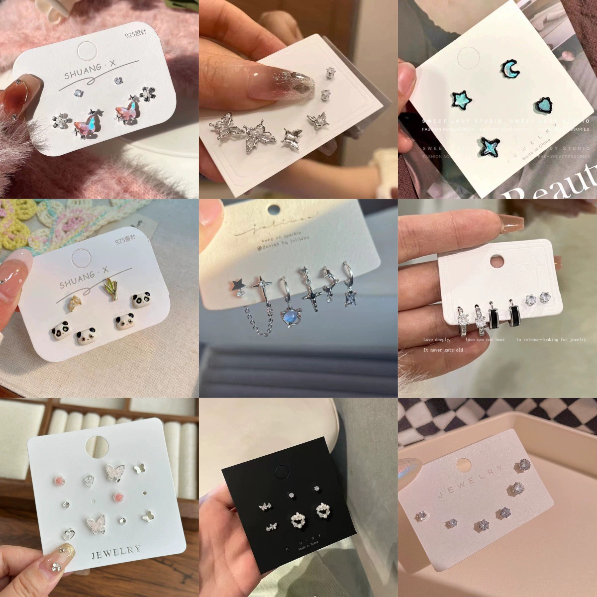 Surprise ~ 6-piece set of ear studs ~ Star Chain design earring and ear stud set, stylish and versatile Planet Zircon earrings full figure