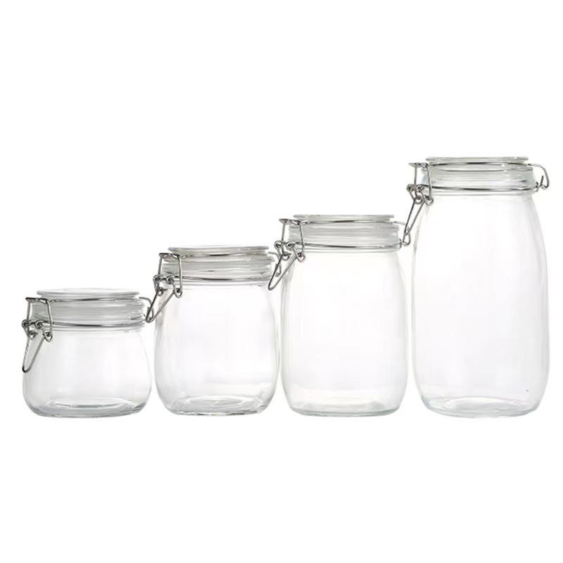 Glass snap-on storage jars, household kitchen moisture-proof sealed jars for grains and cereals, pickles and seasonings jars, food storage jars Item Picture