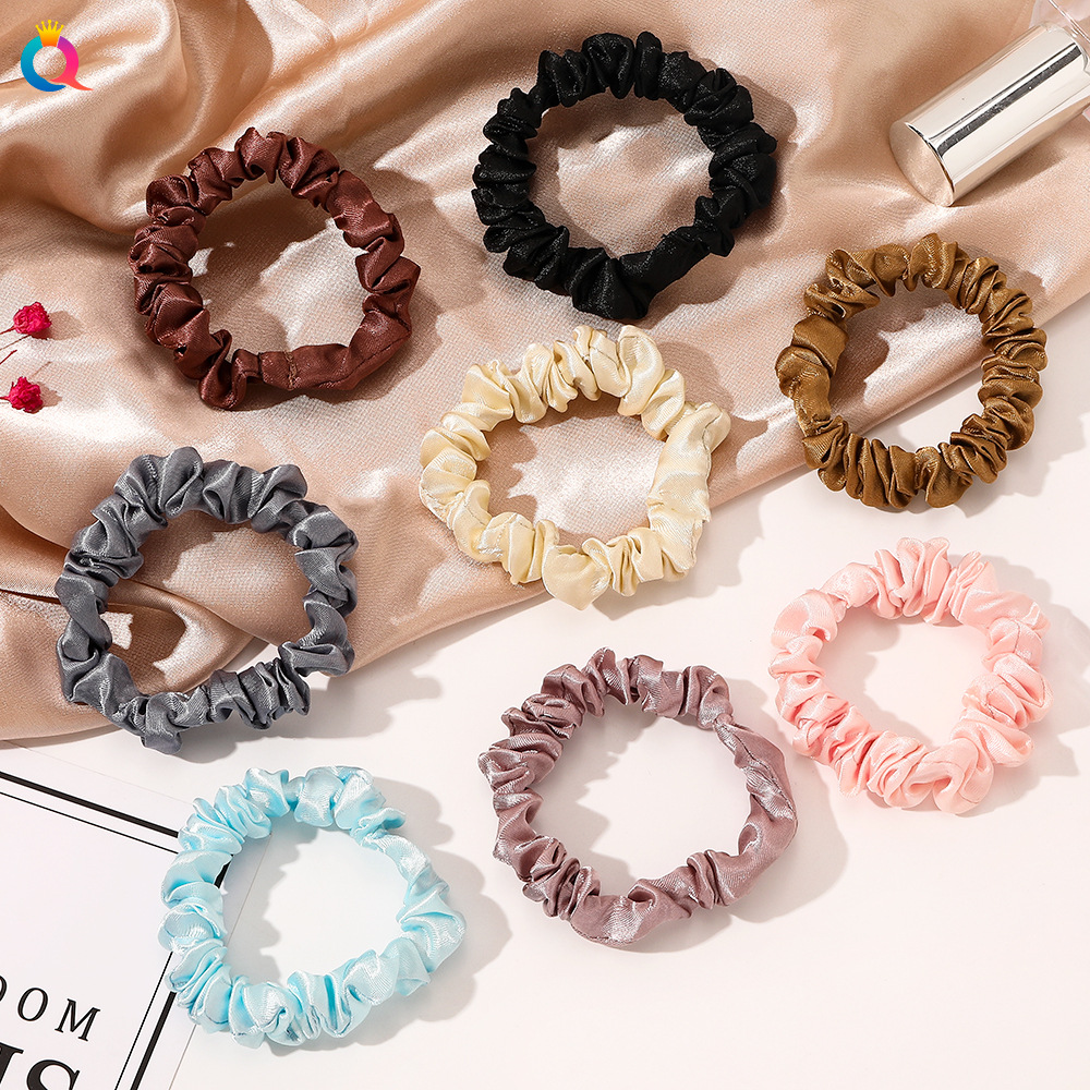 Qiyue Korean-style silk Large intestine Hair Band, fresh and solid color, fine hair rope color, Ding Tie ponytail bun hair band for women wholesale full figure