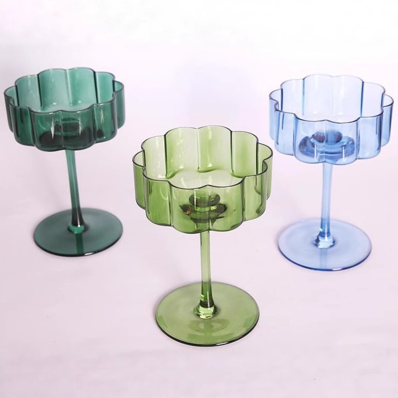 Dessert cup, fresh macaron ice cream cup, antique frosted highball cup, colorful petal glass cocktail cup full figure