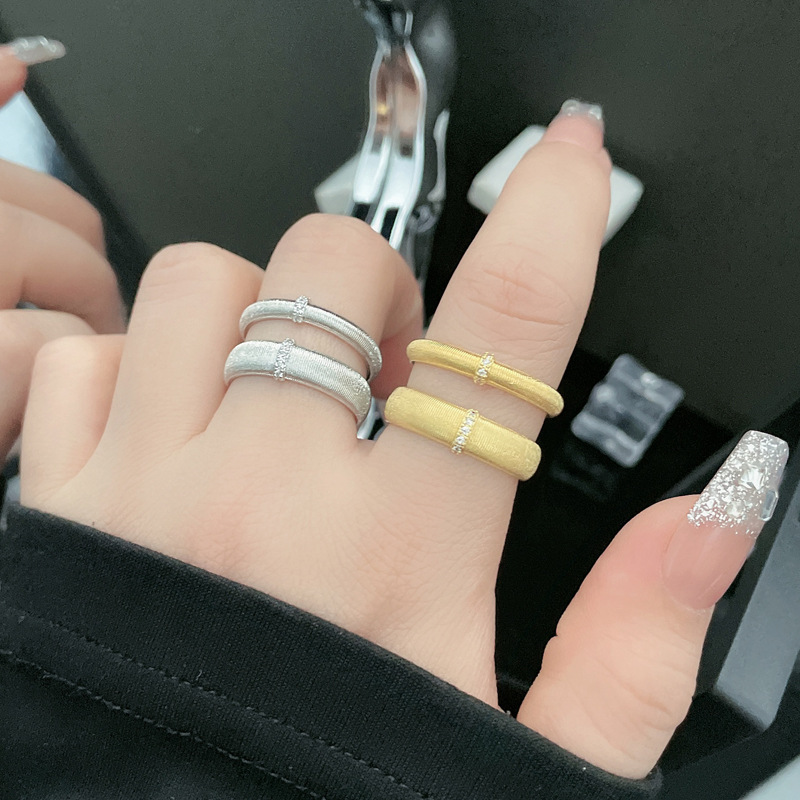 New Chinese-style French light luxury satin brushed open ring for women, simple and retro, versatile couple ring rings Specification drawing