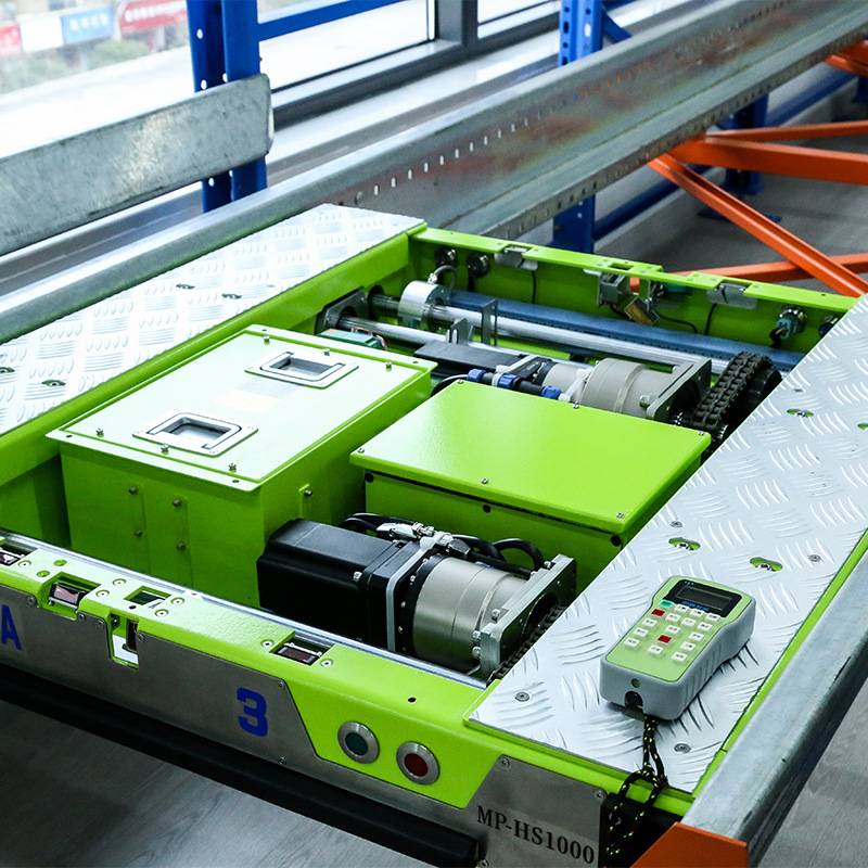 Mingpeng Intelligent two-way shuttle vehicle rack transportation Equipment Manufacturer is equipped with rubber buffer strips and anti-collision sensors Application Scenario
