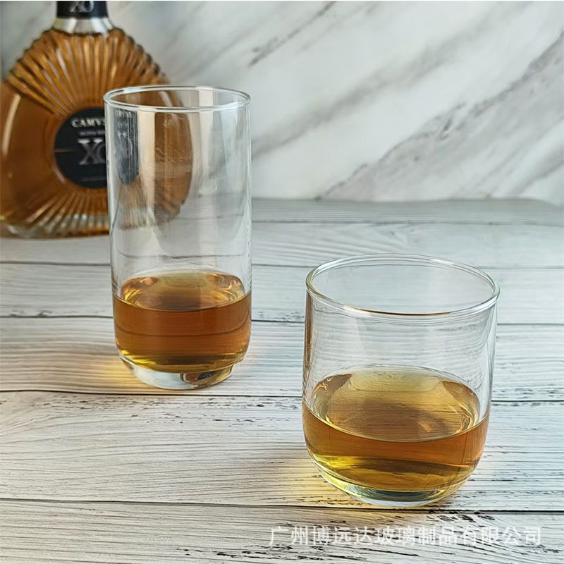 Tempered glass cups, whisky wine glasses, transparent heat-resistant household straight round tea cups, drinking cups, straight beer glasses details Picture