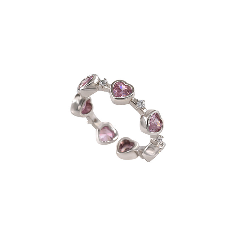Korean version pink diamond zircon heart-shaped ring for women's Instagram niche design High-end ring, fashionable and individual index finger ring Item Picture