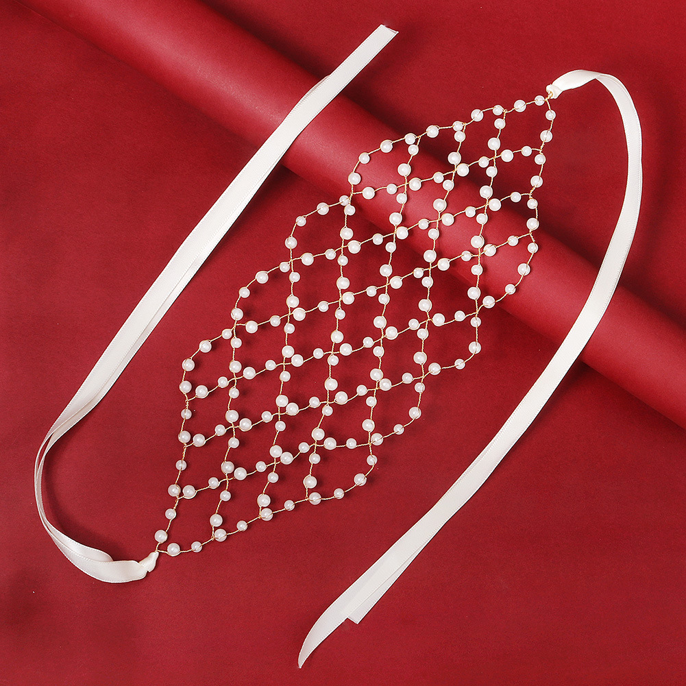 European and American bride accessories, handcrafted beaded pearl headbands, exotic style grid pressure headbands, wedding dress and evening gown headbands for women Specification drawing