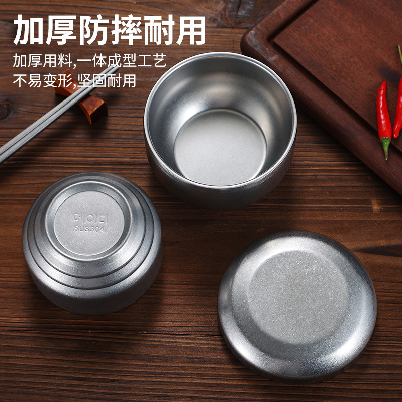 Retro stainless steel rice bowls and soup bowls, 304 with LIDS, household double-layer heat-resistant cooking bowls, Korean-style tableware small bowls for restaurants Specification drawing