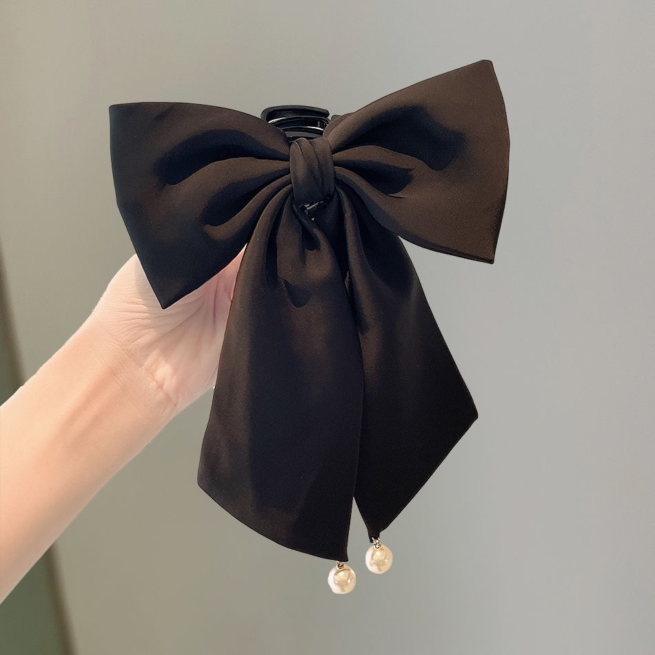 A new and elegant large bow ribbon clip at the back of the head, a small shark clip, a high ponytail hair clip, and a sweet headwear Specification drawing