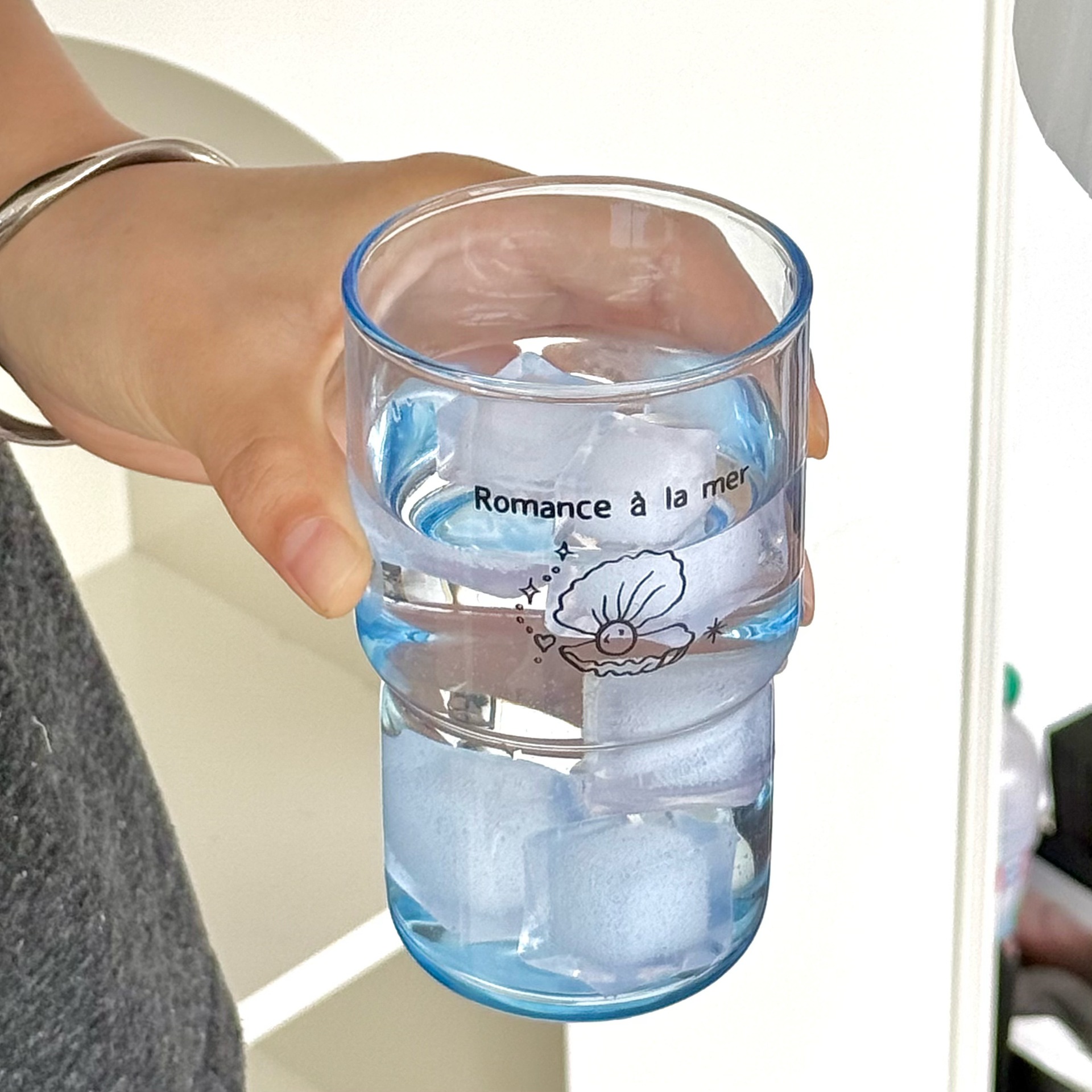 Ocean Series Blue Cup, Pearl Shell Glass Cup, Cold Brew Cup, Coffee Cup, Home Breakfast Cup, Girls' Water Cup details Picture