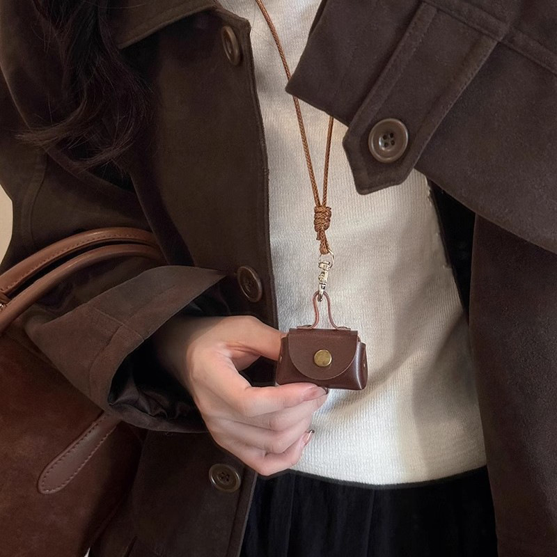 Retro leather loose change bag, neckband necklace, small and long sweater chain for women, headphone case, can be stored diagonally Specification drawing