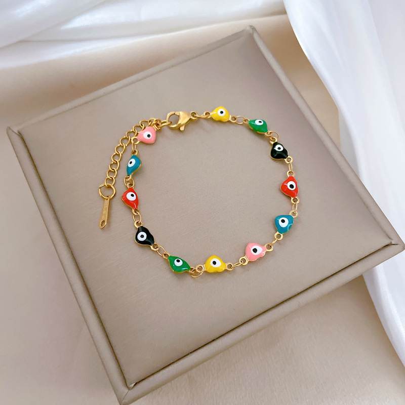 【 All-titanium Steel 】 Dongdaemun Minimalist style colorful eye chain bracelet Female Internet celebrity retro best friend Application Scenario