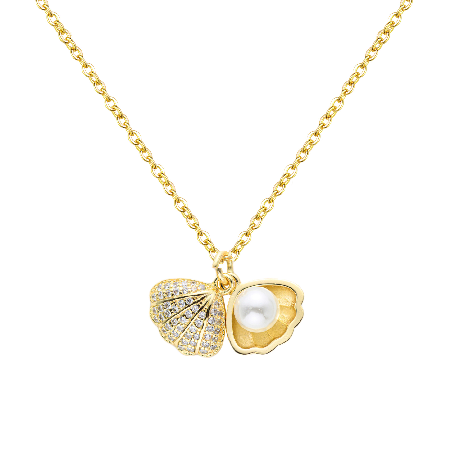 Light luxury and niche style pearl shell necklace, women's micro-inlaid zircon short collarbone chain, elegant night market small accessories wholesale Item Picture