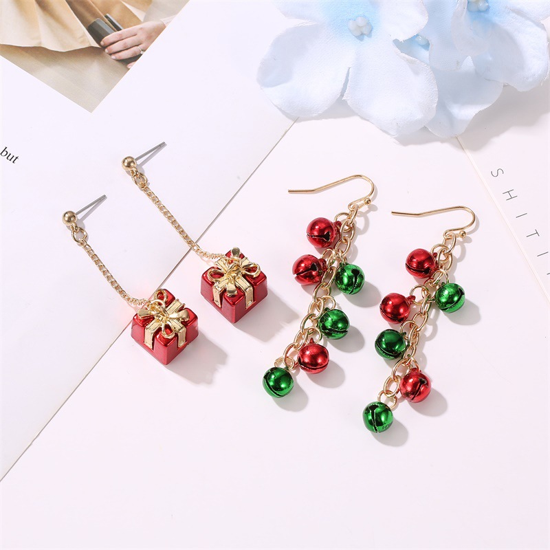 Christmas snowflake ribbon earrings, cartoon bells, Christmas gifts, tassel earrings, elk bells, cute earrings Specification drawing