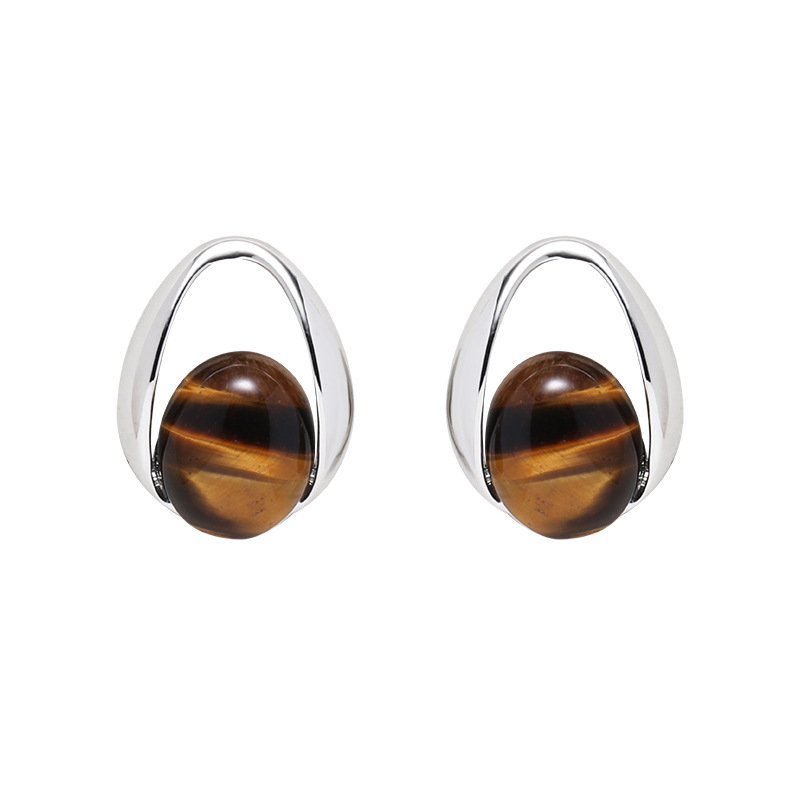 Retro tiger's eye stone earrings, feminine, light luxury and high-end feel, original ins earrings with design sense, and wholesale of niche ear studs Item Picture