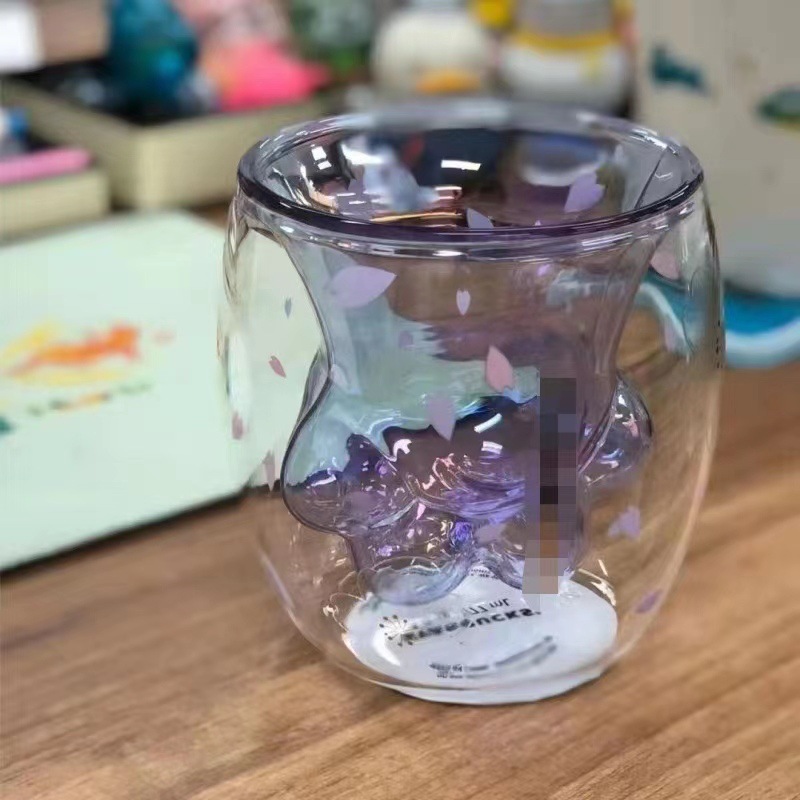 Cute cartoon cat paw cup, coffee cup, beverage cup, double-layer glass, pink cat paw explosion-proof glass cup, birthday gift Application Scenario