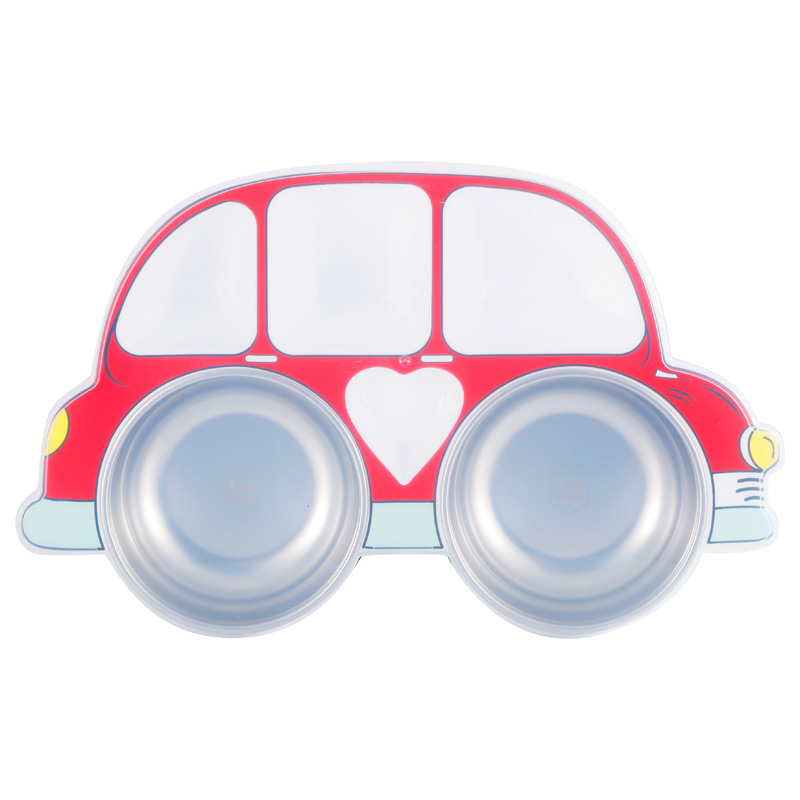 304 stainless steel children's car dinner plate, baby food tableware, compartments, kindergarten cartoon rice bowl gift set Item Picture