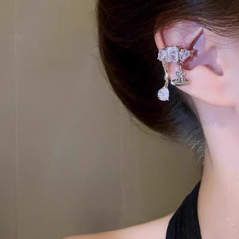 Tassel Empress of the West, no ear piercings, ear clips, women's light luxury and high-end earrings, ear pendants, fairy ears, autumn and winter ear bone clips, earrings Specification drawing