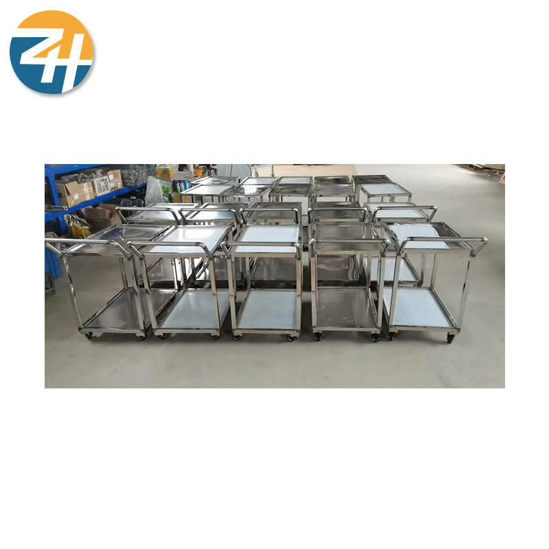 Factory wholesale 304 stainless steel trolleys, hotel and catering tools, transportation and handling stainless steel double-layer trolleys Item Picture