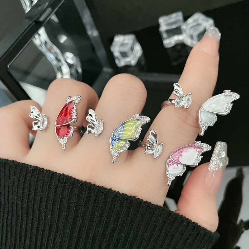 A new French sweet and cool butterfly drip glaze open ring for women's ins, with a cold style, light luxury and high-end elegance, is a sophisticated index ring full figure