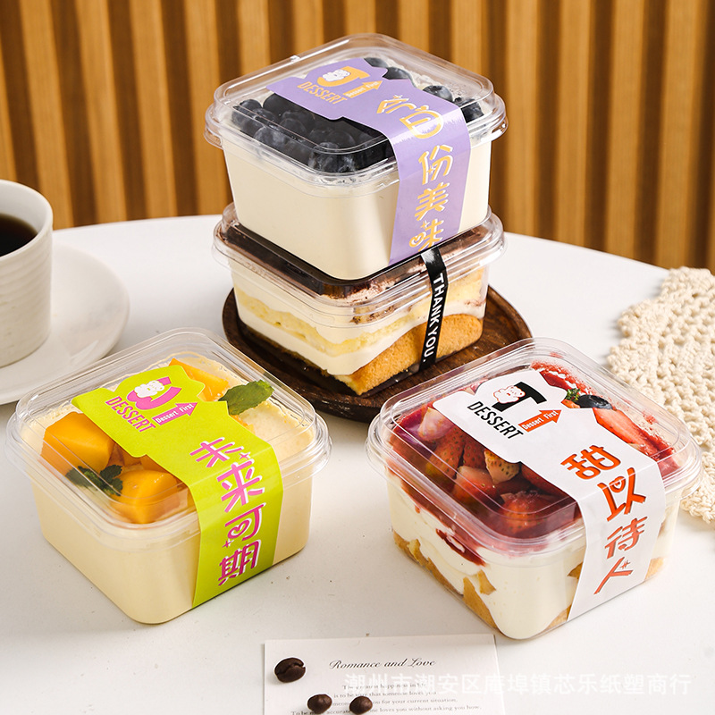 Mousse cake packaging box, tiramisu box, disposable transparent red velvet soy milk dessert baking packaging box full figure