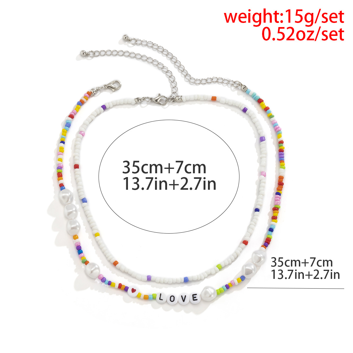 Retro mixed color patchwork imitation pearl collarbone chain, European and American creative acrylic letter rice bead woven necklace Application Scenario