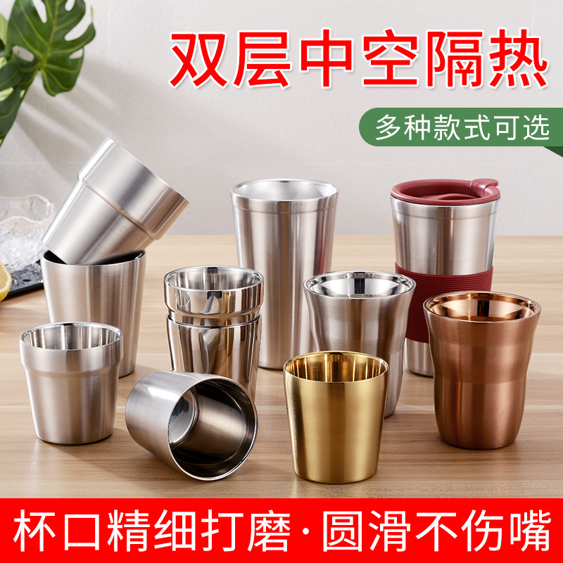 Cross-border 304 stainless steel beer mugs, coffee cups, children's cups, double-layer insulated outdoor barbecue Korean-style water cups full figure