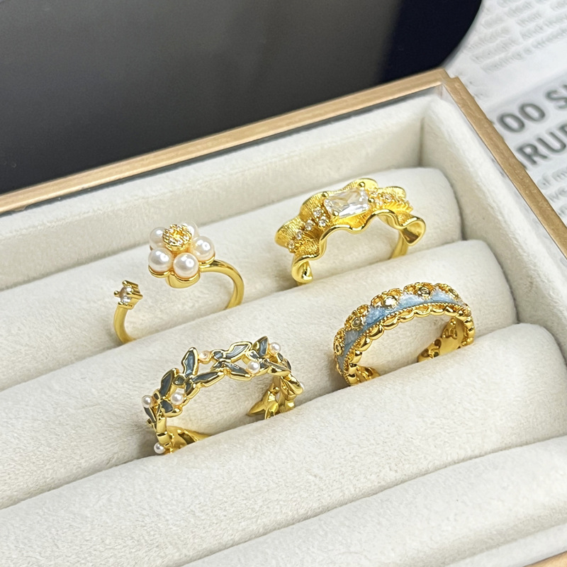New Chinese-style national trend pearl rotatable open ring, female butterfly cold style, versatile and niche ring trend full figure