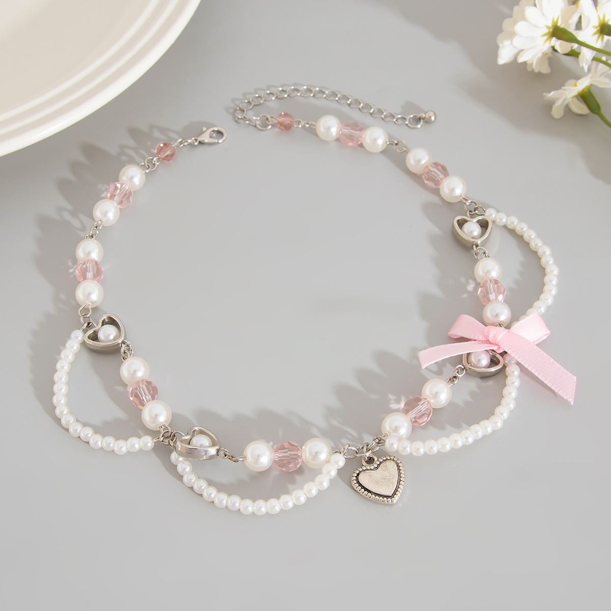 European and American cross-border jewelry sweet style strawberry pearl pendant Necklace fresh and simple bow webbing Necklace Application Scenario