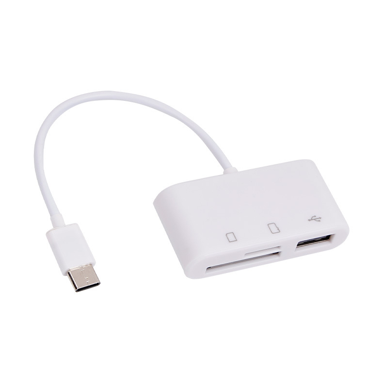 Three-in-one card reader for Android TYPE-C to TF/SD/ USB flash drive, external mobile phone and computer OTG card reader with cable Item Picture