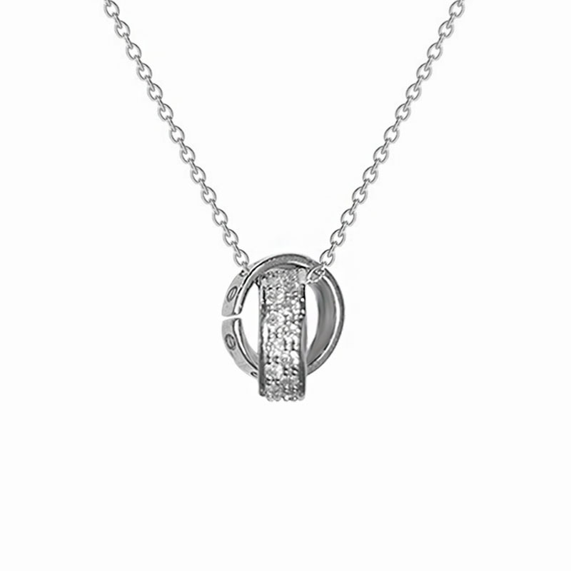 Wholesale titanium steel Roman double ring couple necklaces with a light luxury, niche, high-end and trendy look, versatile for women's commuting pendants Item Picture