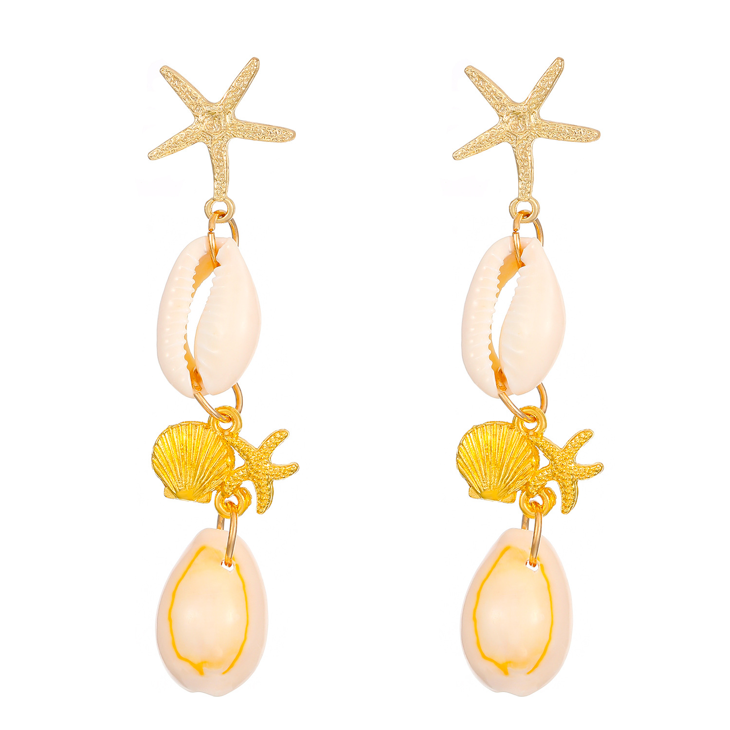 European and American beach vacation style golden conch and starfish pendants, stud earrings, earrings, women's cross-border export earrings wholesale Item Picture