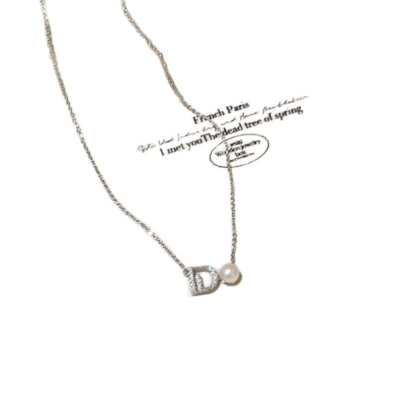 Simple letter pearl zircon ultra-fine necklace for women 2025 new style, versatile and elegant design sense collarbone chain Item Picture