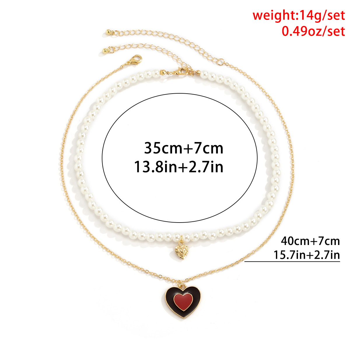 Hip-hop sweet and cool geometric oil-dripping heart necklace, retro imitation pearl set, beaded necklace, European and American cross-border jewelry Application Scenario