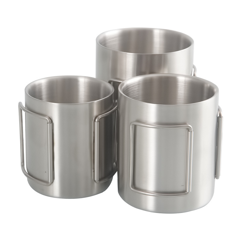 304 stainless steel folding water cup, portable outdoor camping and mountaineering cup, double-layer insulated mug, coffee cup Application Scenario