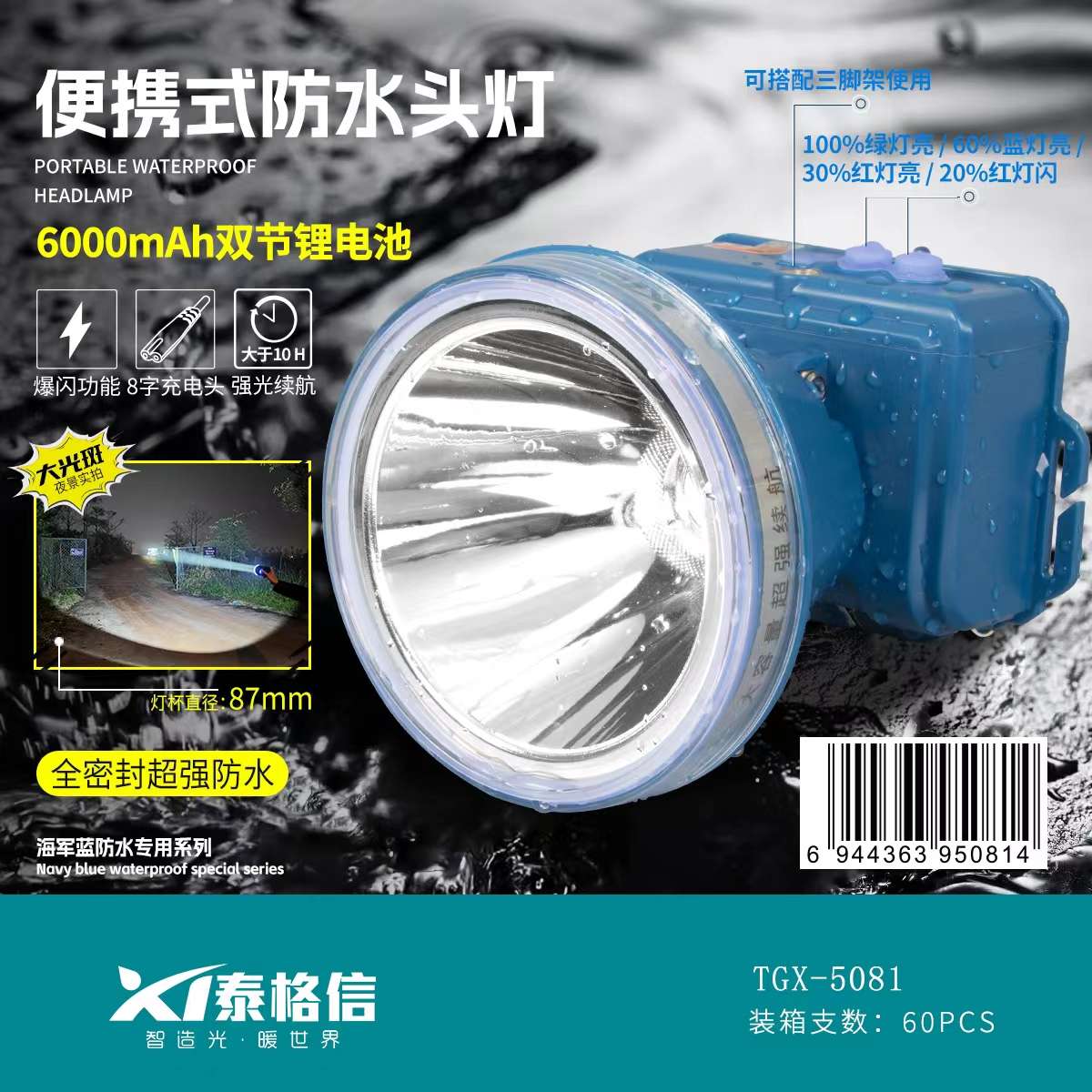 Tegxin Outdoor Camping mountain Lithium Battery rechargeable multi-functional outdoor headlamp TGX-5081 Outdoor rechargeable headlamp details Picture