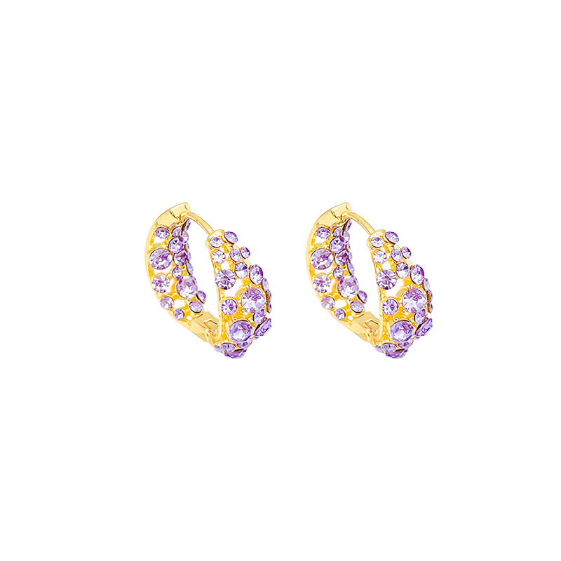 Super fairy-like purple full-diamond zircon earrings, a trendy and fashionable in-style ear ring, with a unique and high-end feel. Wholesale of earrings Item Picture