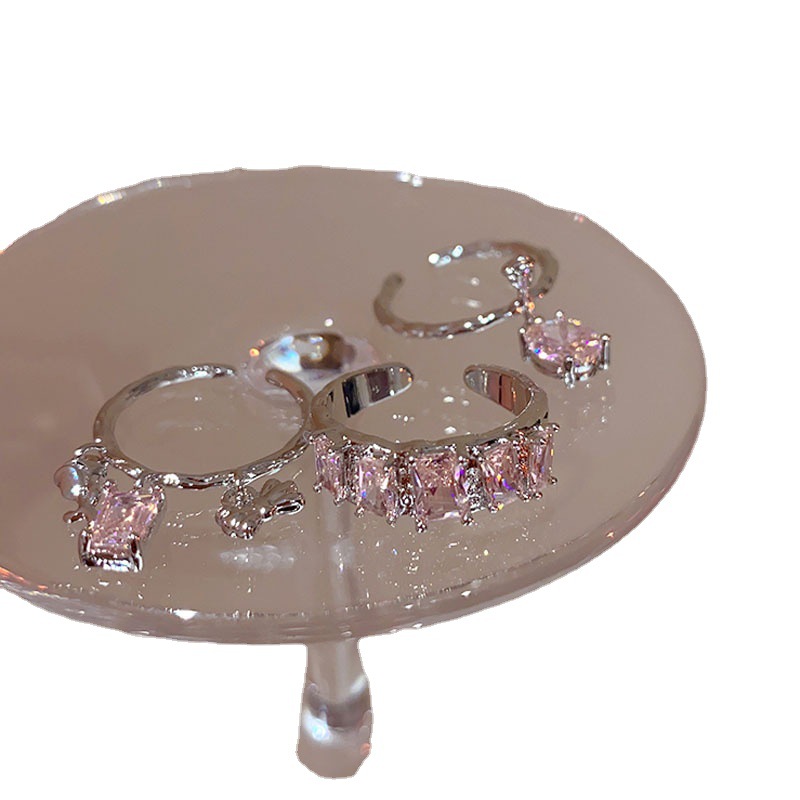 Pink diamond zircon sweet and cool open ring for women's Instagram cold style new trendy street fashion and personality food ring Item Picture