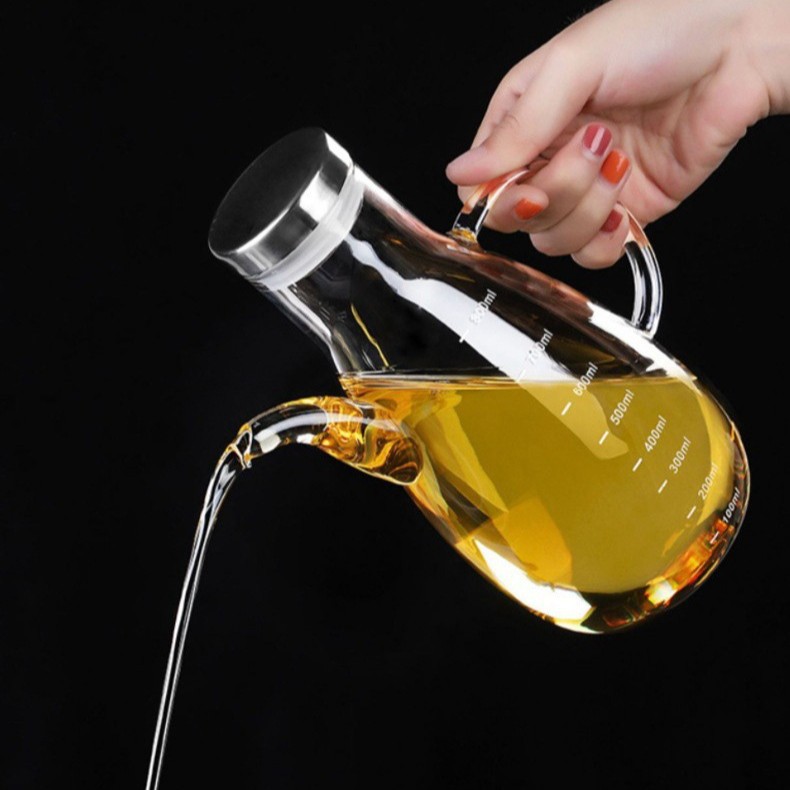 Large-capacity, high-borosilicate high-temperature resistant transparent glass oil pot with scale, seasoning pot, soy sauce, vinegar and sesame oil leak-proof oil pot Specification drawing