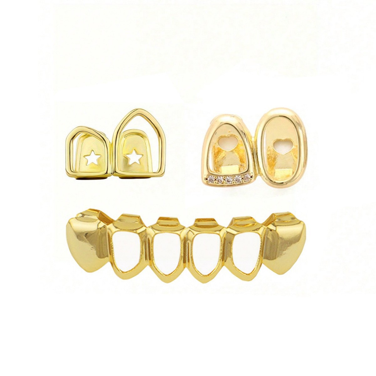 Cross-border best-selling hip-hop braces, HIPHOP double-engraved side teeth three-piece set, stage prop braces combination Item Picture