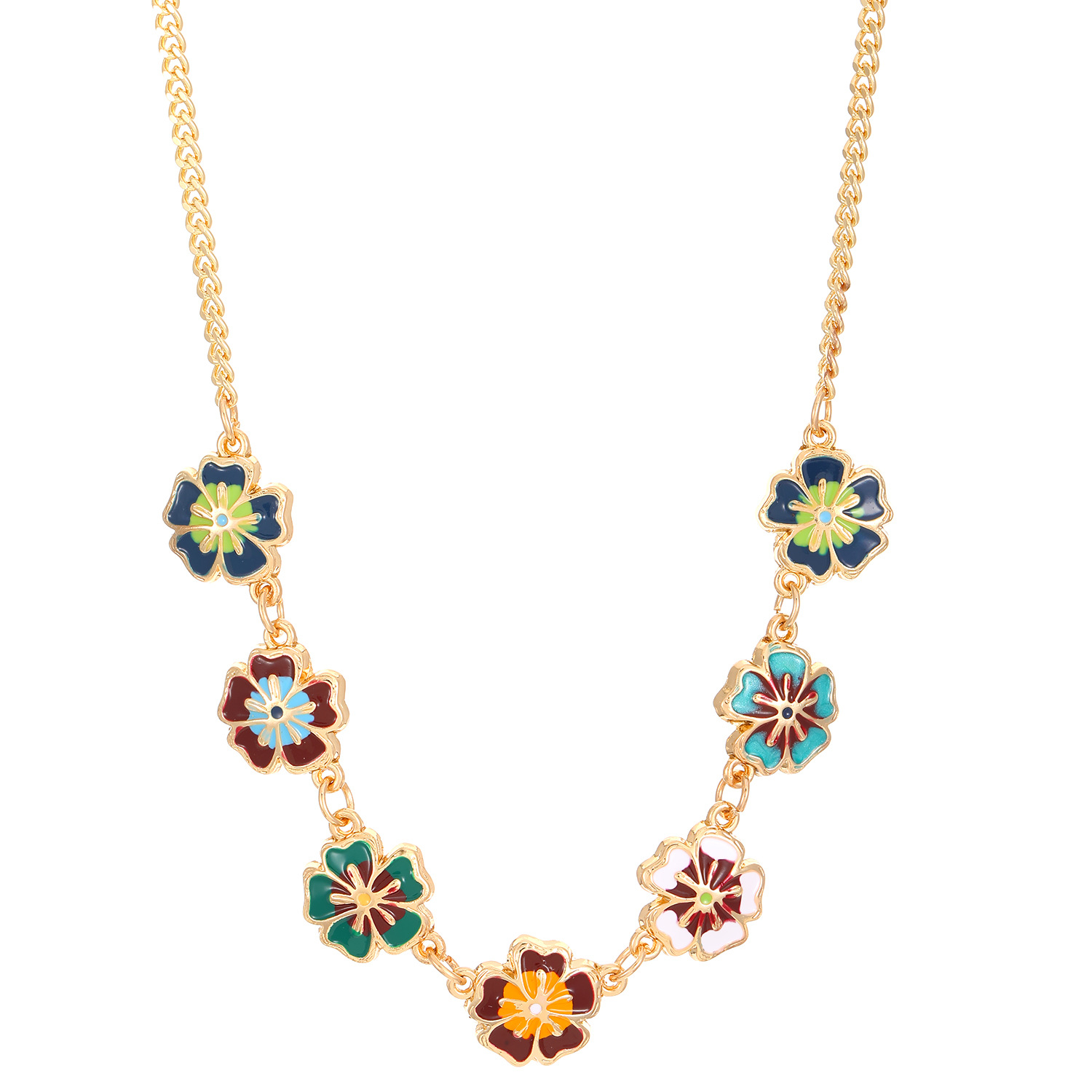 Cross-border retro alloy colorful oil-dripping flower bracelet necklace set jewelry, women's light luxury high-end niche accessories Item Picture