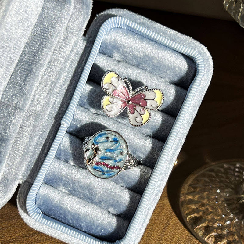 Galaxy Starry Sky Designer's oil painting style enamel ring, women's butterfly color block, cold and fashionable index finger ring for girls Specification drawing