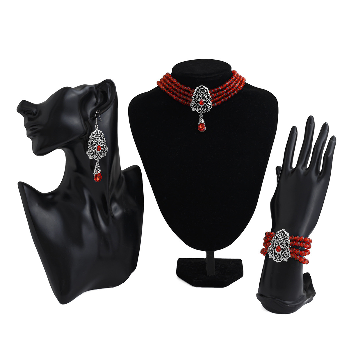 European and American cross-border jewelry, light luxury style square rhinestone necklace, choker retro imitation pearl beaded set necklace Specification drawing