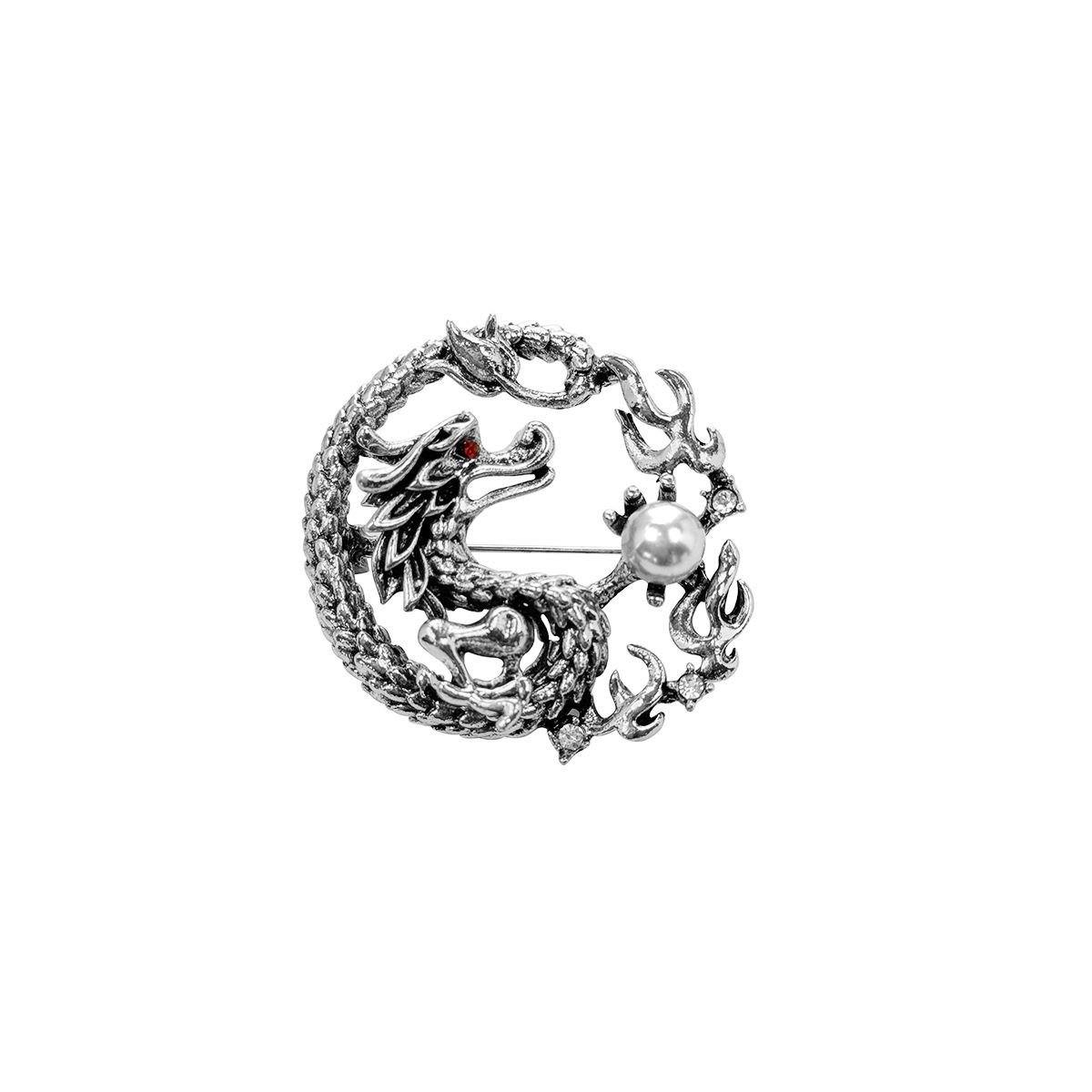 Chinese-style retro Dragon Year zodiac year brooch, Chinese-style zodiac dragon pearl and diamond-encrusted clothing accessory brooch Item Picture