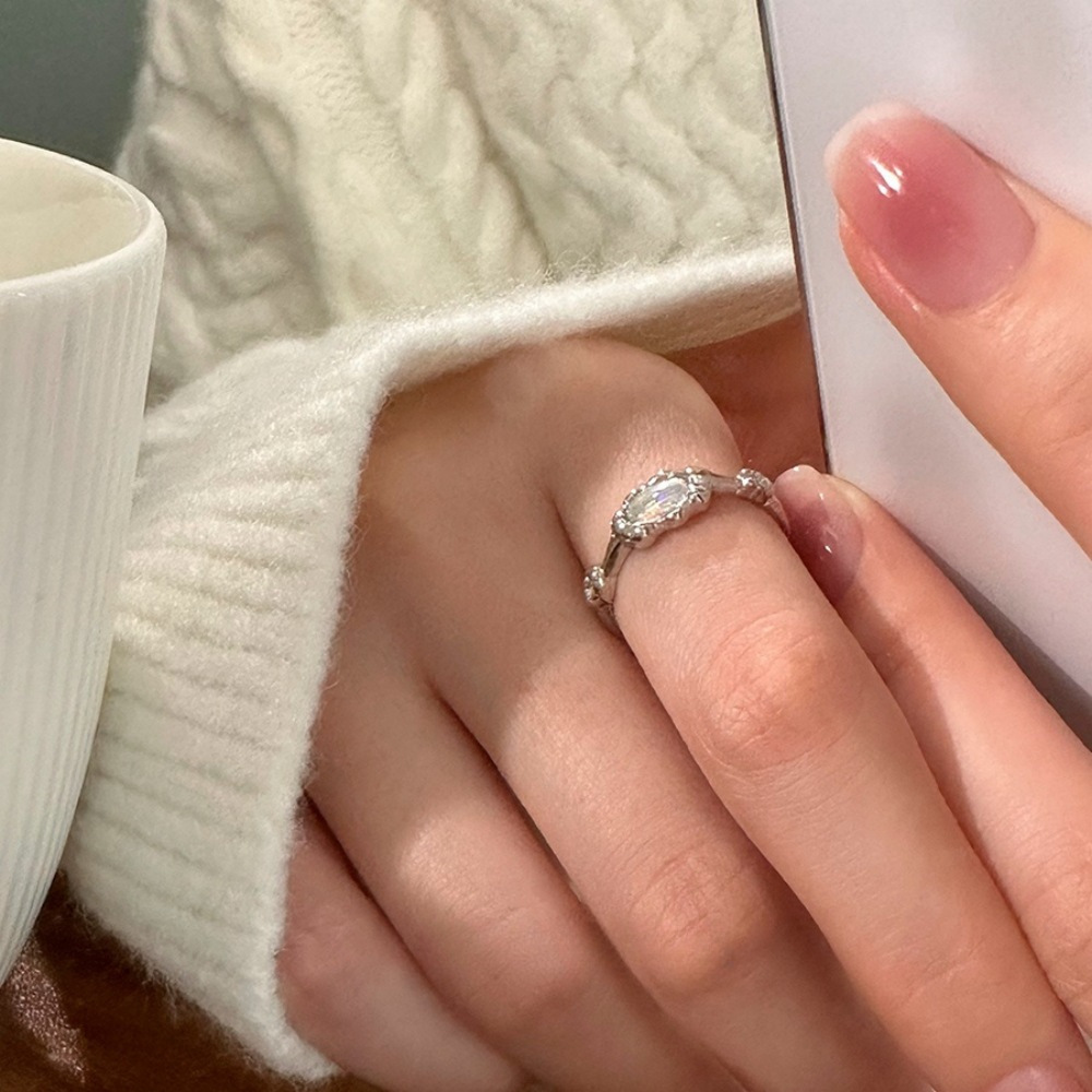 Opal colored small diamond ring for women, 925 sterling silver ring, new ins style, high-end feel, open index finger ring trend Application Scenario
