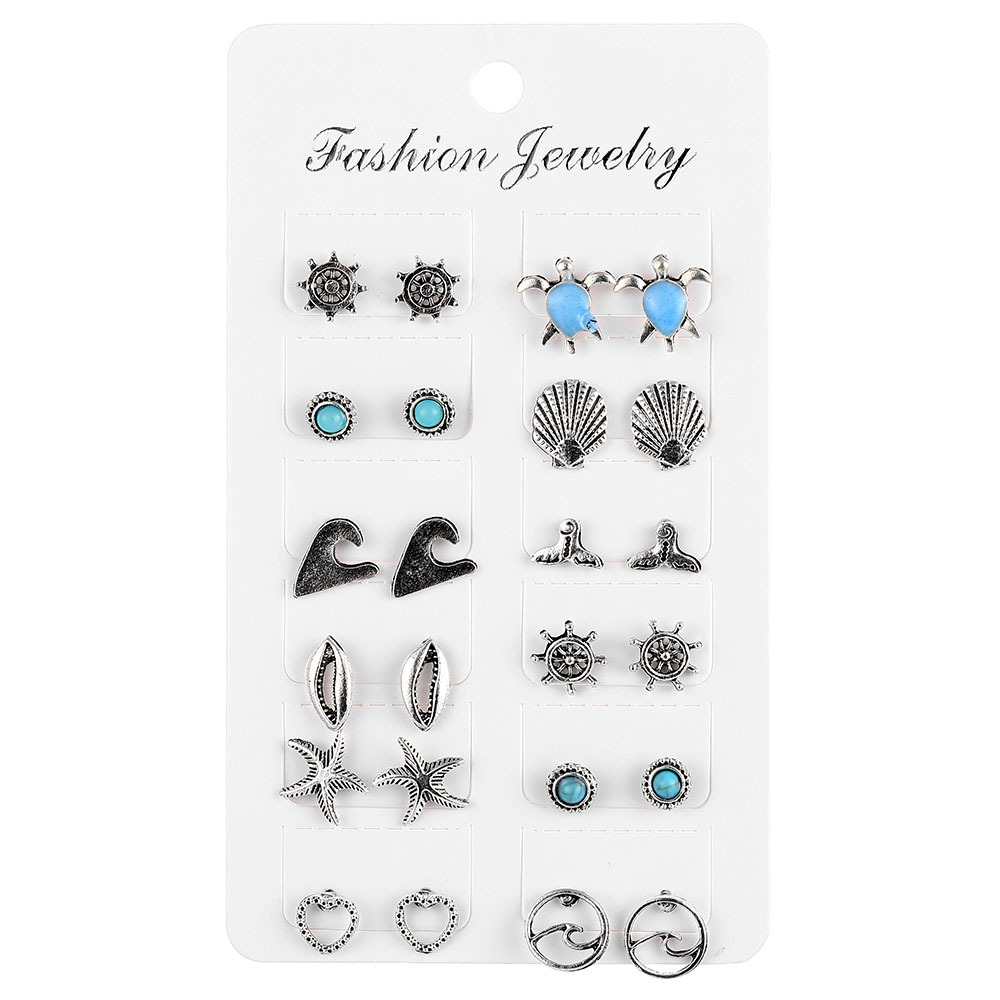 Cross-border European and American retro Bohemian accessory stud earrings set, women's alloy one card multiple pairs of animal earrings Item Picture