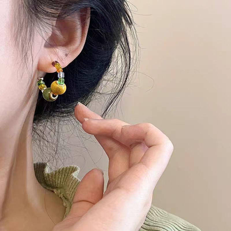 2025 New Chinese-style anti-natural stone beaded earrings, women's summer light luxury high-end earrings, versatile and elegant stud earrings details Picture